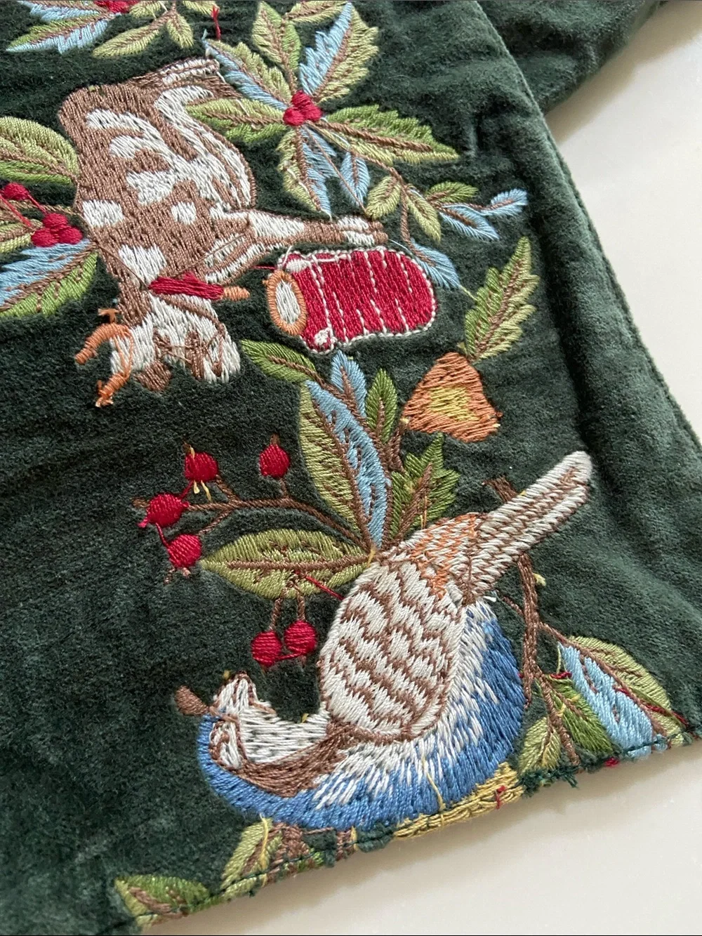 Embroidered Velvet Table Runner in Deep Forest Green.. pottery barn runner